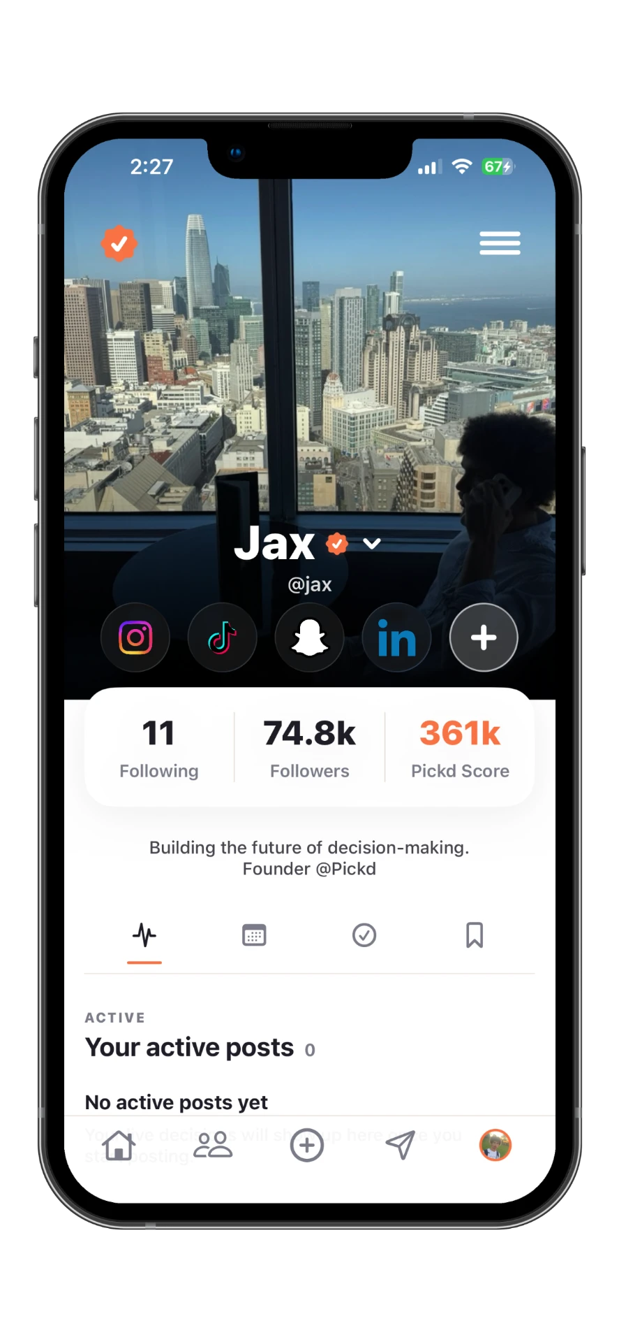 Pickd app screen — Build your profile